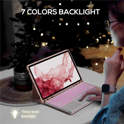 SK-780D For Samsung Galaxy Tab S8+ / S7 FE / S7+ Backlit Touchpad Bluetooth Keyboard with Protective Tablet Case