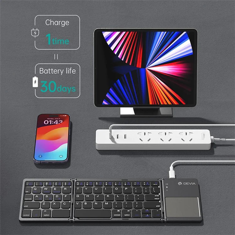 DEVIA Lingo Series Folding Wireless Keyboard with Touchpad, Portable Slim Bluetooth Keyboard for Tablets, Cell Phones, PC