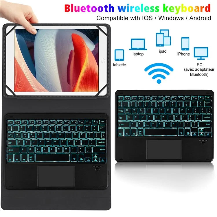 TY3316D Universal Bluetooth Keyboard Case for 9" to 11" Tablets (with Touchpad, Backlit)
