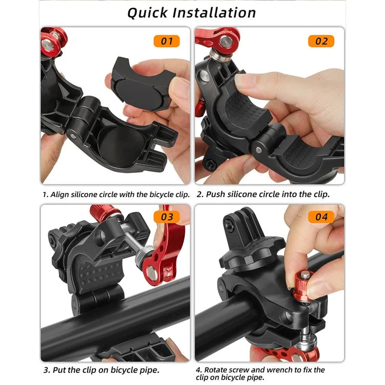 SUNNYLIFE ZJ758 DJI Action 4 / GoPro 12 Bike Mount 360-Degree Rotation Handlebar Camera Holder