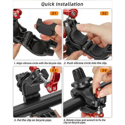 SUNNYLIFE ZJ758 DJI Action 4 / GoPro 12 Bike Mount 360-Degree Rotation Handlebar Camera Holder