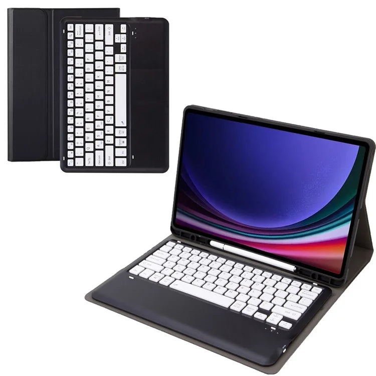 A810B For Samsung Galaxy Tab S9 FE+ 12.4" X610 / X616 Detachable Bluetooth Keyboard Case Pencil Slot Tablet Case / Black+White
