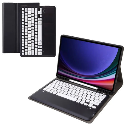 A810B For Samsung Galaxy Tab S9 FE+ 12.4" X610 / X616 Detachable Bluetooth Keyboard Case Pencil Slot Tablet Case / Black+White