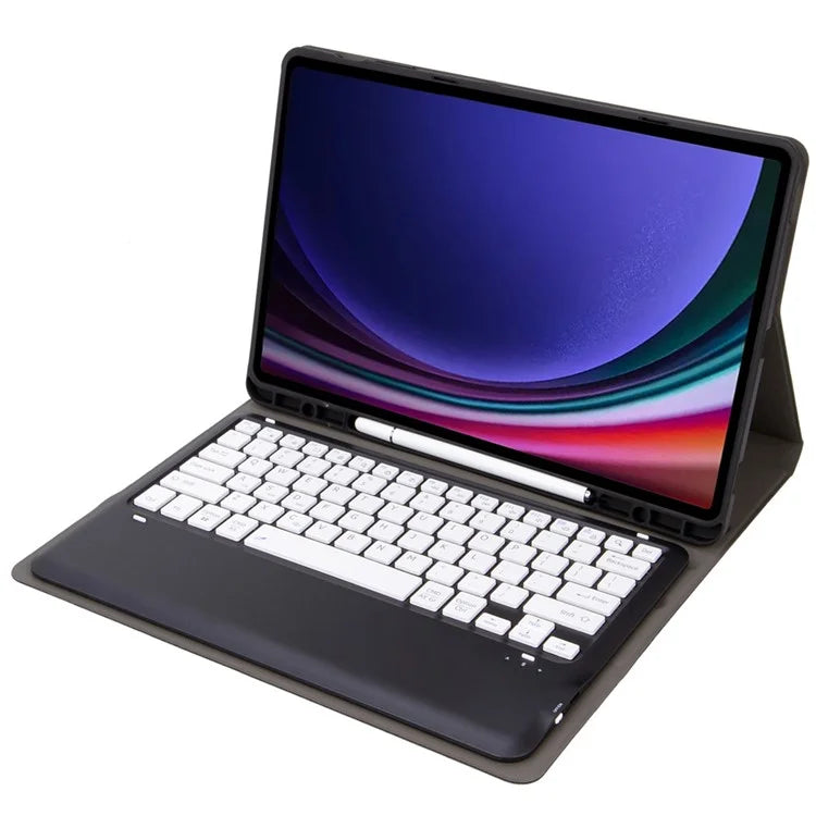 A810B For Samsung Galaxy Tab S9 FE+ 12.4" X610 / X616 Detachable Bluetooth Keyboard Case Pencil Slot Tablet Case / Black+White