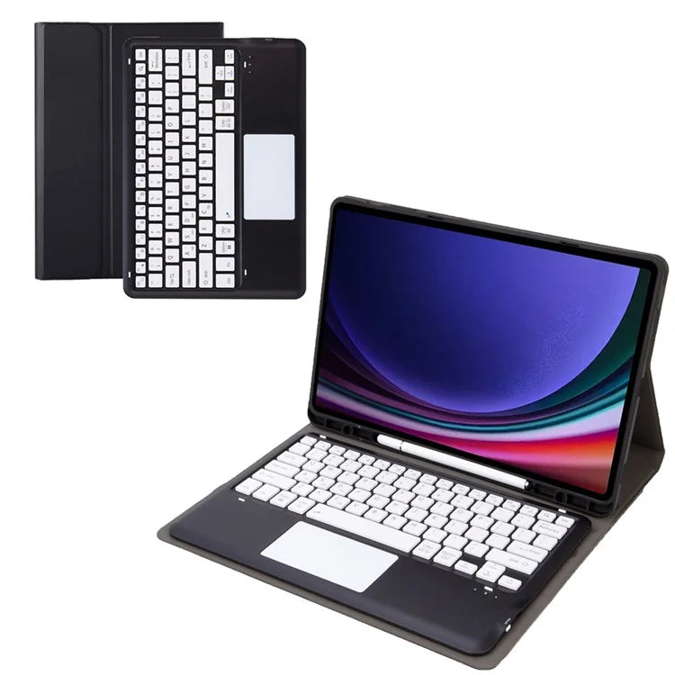 A810B-A For Samsung Galaxy Tab S9 FE+ 12.4" X610 / X616 Bluetooth Keyboard with Touchpad Pencil Slot Tablet Case / Black+White