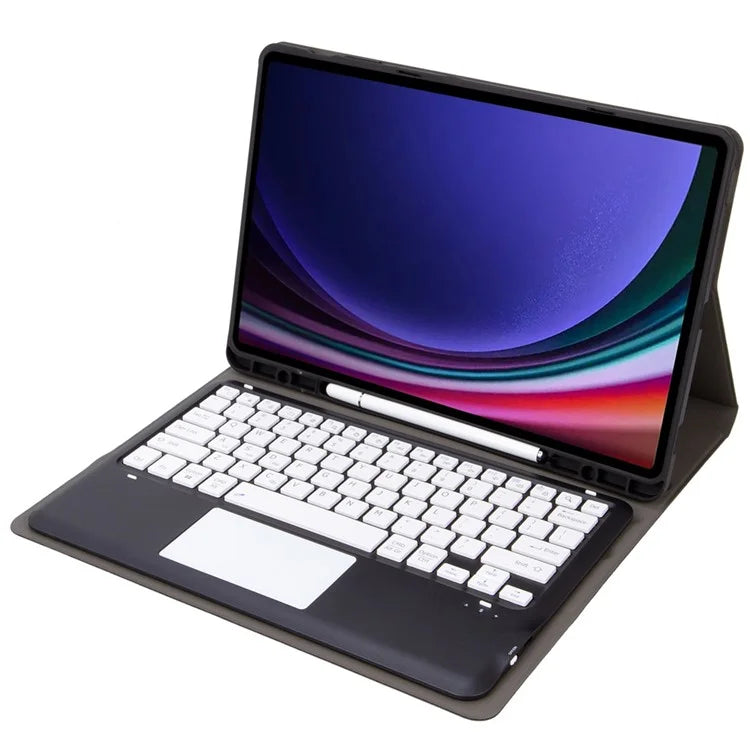 A810B-A For Samsung Galaxy Tab S9 FE+ 12.4" X610 / X616 Bluetooth Keyboard with Touchpad Pencil Slot Tablet Case / Black+White