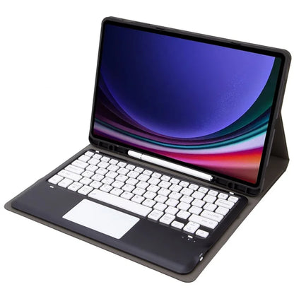 A810B-A For Samsung Galaxy Tab S9 FE+ 12.4" X610 / X616 Bluetooth Keyboard with Touchpad Pencil Slot Tablet Case / Black+White