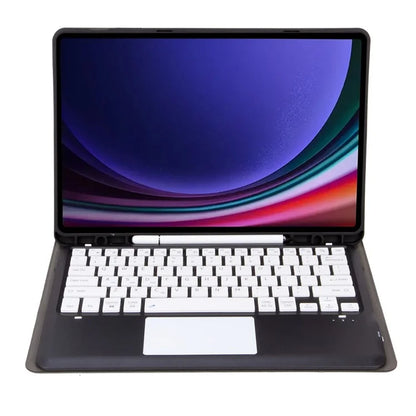 A810B-A For Samsung Galaxy Tab S9 FE+ 12.4" X610 / X616 Bluetooth Keyboard with Touchpad Pencil Slot Tablet Case / Black+White