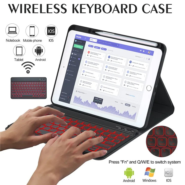 For iPad 10.2 (2021) / (2019) / (2020) / iPad Pro 10.5-inch (2017) / Air 10.5 inch (2019) Backlit Bluetooth Keyboard Tablet Case