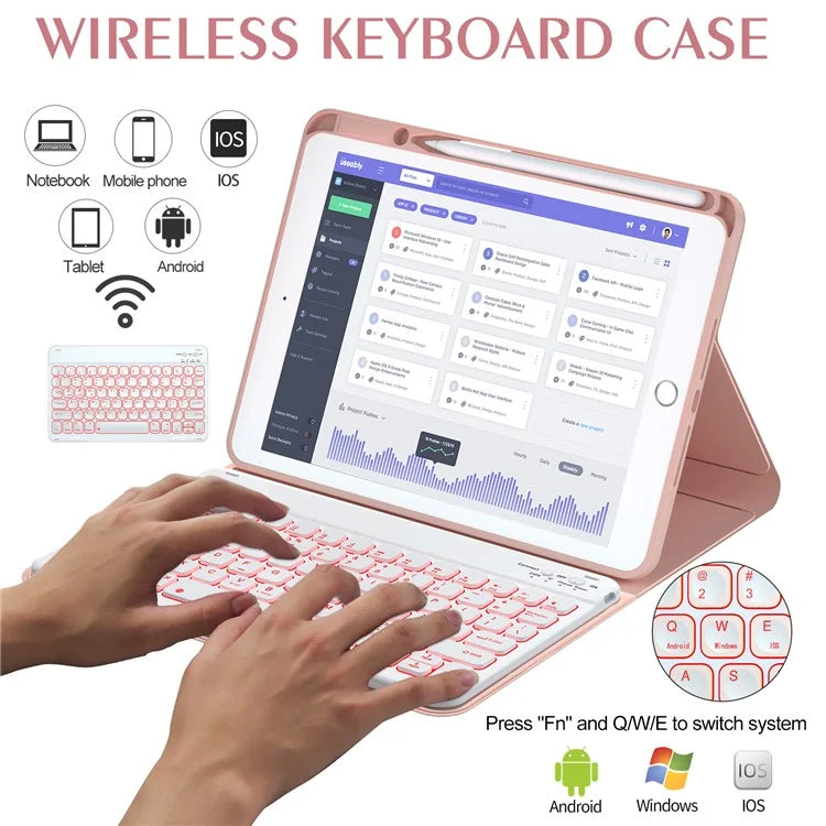 For iPad 10.2 (2021) / (2019) / (2020) / iPad Pro 10.5-inch (2017) / Air 10.5 inch (2019) Backlit Bluetooth Keyboard Tablet Case