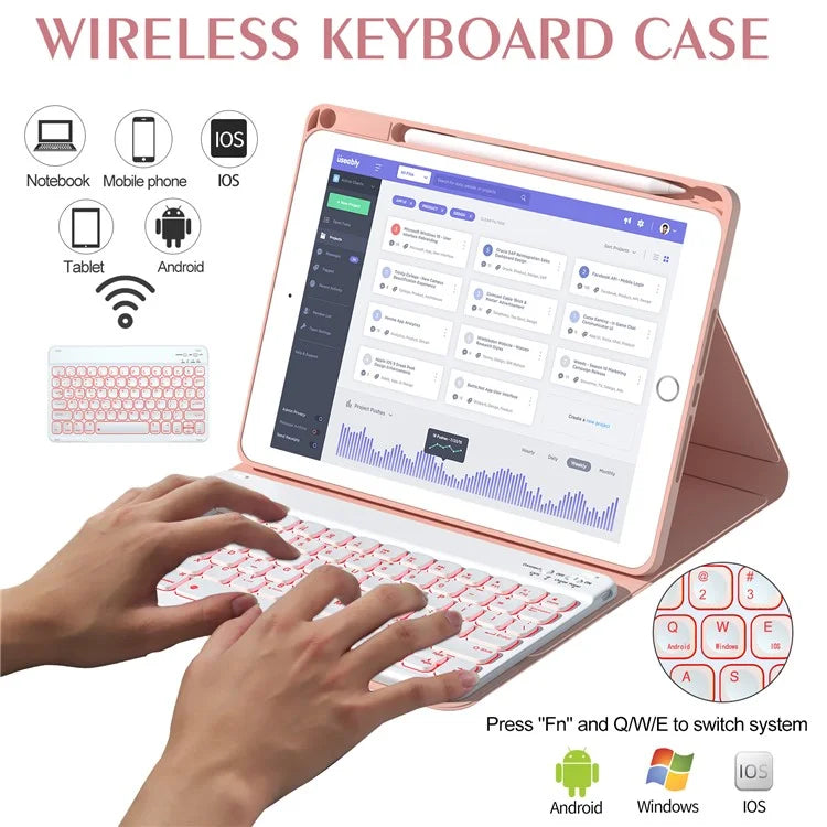 For iPad 9.7-inch (2017) / (2018) / iPad Air 2 Backlit Bluetooth Keyboard Tablet Leather Case