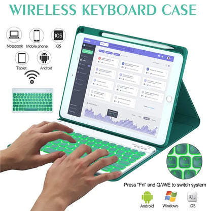 For iPad 9.7-inch (2017) / (2018) / iPad Air 2 Backlit Bluetooth Keyboard Tablet Leather Case