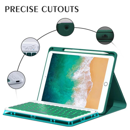 For iPad 9.7-inch (2017) / (2018) / iPad Air 2 Backlit Bluetooth Keyboard Tablet Leather Case