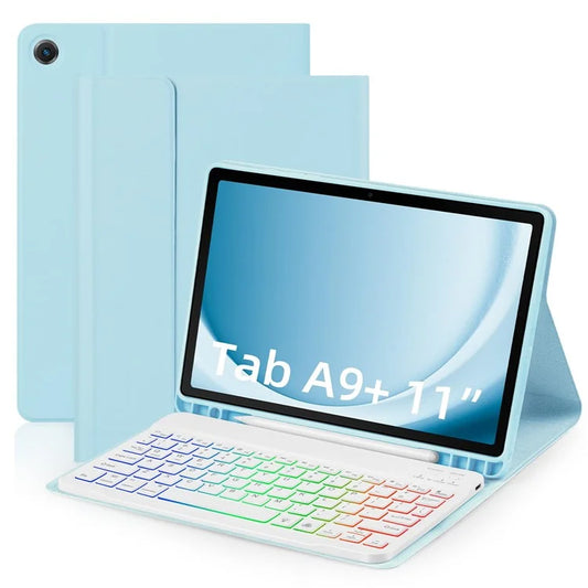 SK-A9+RGB For Samsung Galaxy Tab A9+ SM-X210 / X216 / X218 Leather Tablet Case with Detachable RGB Backlit Keyboard