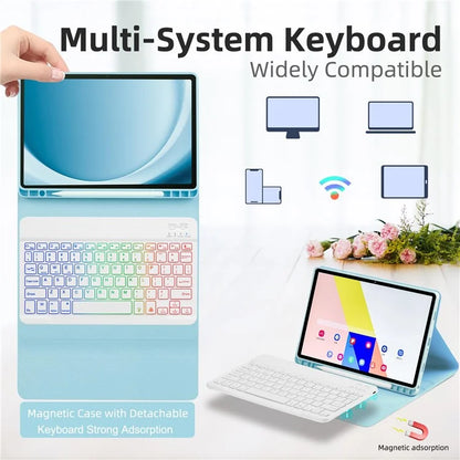 SK-A9+RGB For Samsung Galaxy Tab A9+ SM-X210 / X216 / X218 Leather Tablet Case with Detachable RGB Backlit Keyboard