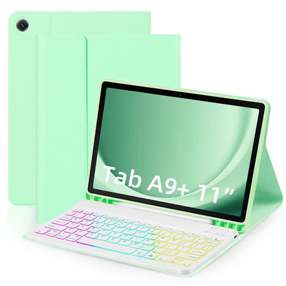 SK-A9+RGB For Samsung Galaxy Tab A9+ SM-X210 / X216 / X218 Leather Tablet Case with Detachable RGB Backlit Keyboard