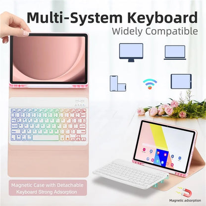 SK-A9+RGB For Samsung Galaxy Tab A9+ SM-X210 / X216 / X218 Leather Tablet Case with Detachable RGB Backlit Keyboard