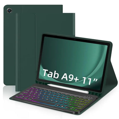SK-A9+RGB For Samsung Galaxy Tab A9+ SM-X210 / X216 / X218 Leather Tablet Case with Detachable RGB Backlit Keyboard