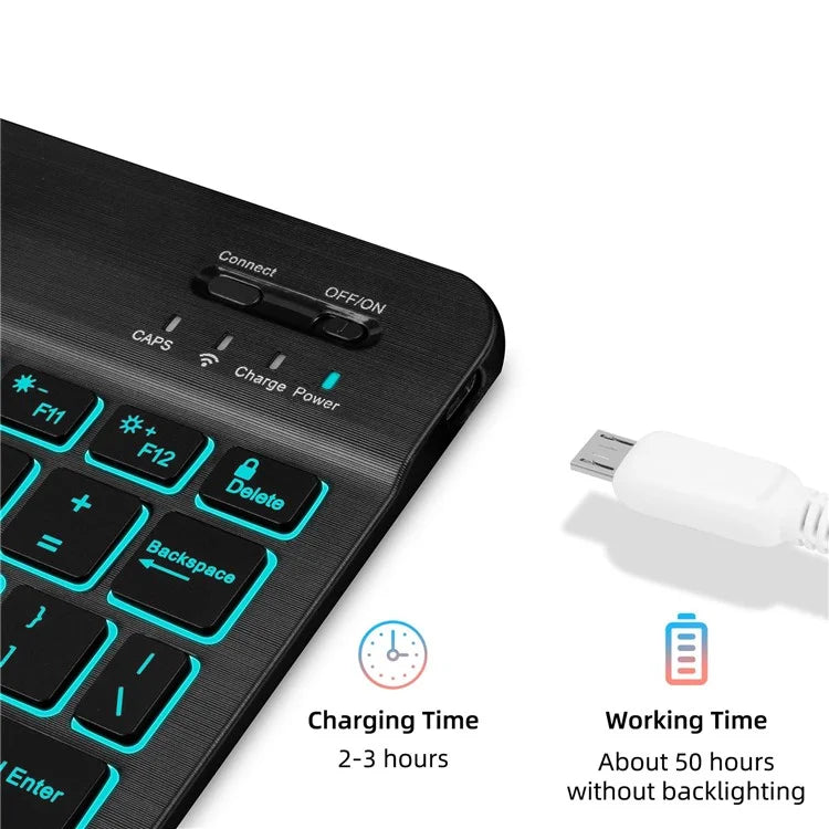 SK-A9+RGB For Samsung Galaxy Tab A9+ SM-X210 / X216 / X218 Leather Tablet Case with Detachable RGB Backlit Keyboard