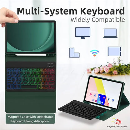 SK-A9+RGB For Samsung Galaxy Tab A9+ SM-X210 / X216 / X218 Leather Tablet Case with Detachable RGB Backlit Keyboard