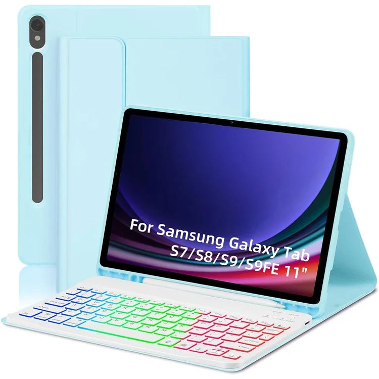 SD-X710 For Samsung Galaxy Tab S7 / S8 / S9 / S9 FE 11 inch PU Tablet Case Backlit Bluetooth Keyboard