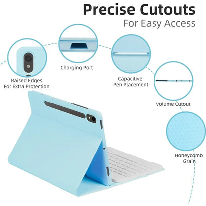 SD-X710 For Samsung Galaxy Tab S7 / S8 / S9 / S9 FE 11 inch PU Tablet Case Backlit Bluetooth Keyboard