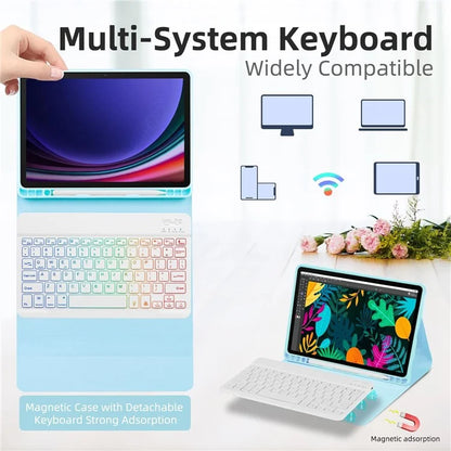 SD-X710 For Samsung Galaxy Tab S7 / S8 / S9 / S9 FE 11 inch PU Tablet Case Backlit Bluetooth Keyboard