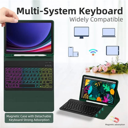 SD-X710 For Samsung Galaxy Tab S7 / S8 / S9 / S9 FE 11 inch PU Tablet Case Backlit Bluetooth Keyboard