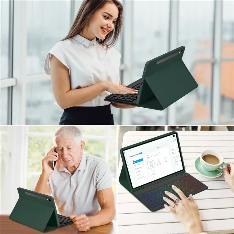 SD-X710 For Samsung Galaxy Tab S7 / S8 / S9 / S9 FE 11 inch PU Tablet Case Backlit Bluetooth Keyboard