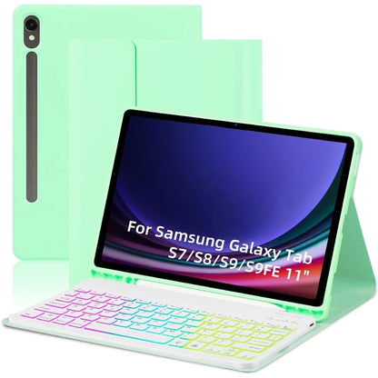 SD-X710 For Samsung Galaxy Tab S7 / S8 / S9 / S9 FE 11 inch PU Tablet Case Backlit Bluetooth Keyboard