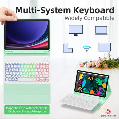 SD-X710 For Samsung Galaxy Tab S7 / S8 / S9 / S9 FE 11 inch PU Tablet Case Backlit Bluetooth Keyboard