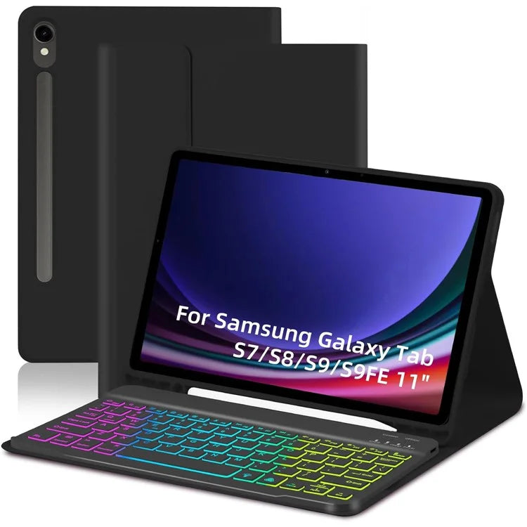 SD-X710 For Samsung Galaxy Tab S7 / S8 / S9 / S9 FE 11 inch PU Tablet Case Backlit Bluetooth Keyboard