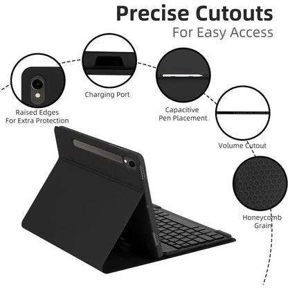 SD-X710 For Samsung Galaxy Tab S7 / S8 / S9 / S9 FE 11 inch PU Tablet Case Backlit Bluetooth Keyboard