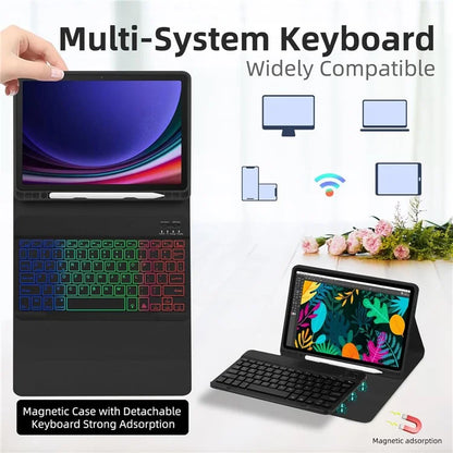 SD-X710 For Samsung Galaxy Tab S7 / S8 / S9 / S9 FE 11 inch PU Tablet Case Backlit Bluetooth Keyboard