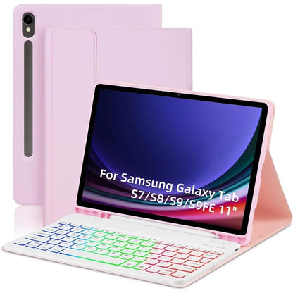 SD-X710 For Samsung Galaxy Tab S7 / S8 / S9 / S9 FE 11 inch PU Tablet Case Backlit Bluetooth Keyboard