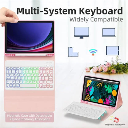 SD-X710 For Samsung Galaxy Tab S7 / S8 / S9 / S9 FE 11 inch PU Tablet Case Backlit Bluetooth Keyboard