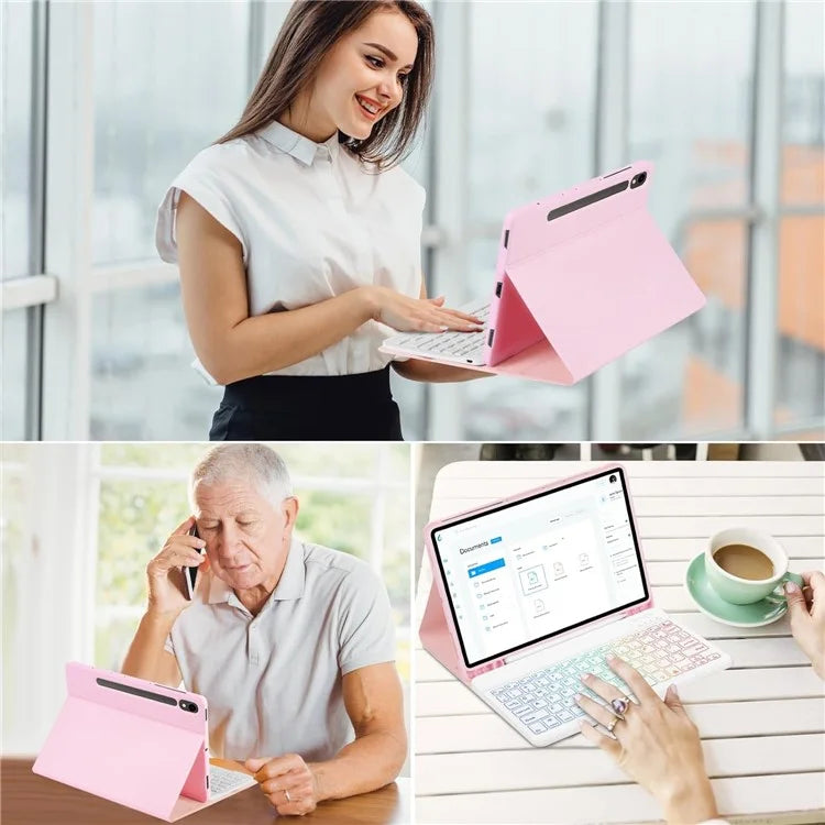 SD-X710 For Samsung Galaxy Tab S7 / S8 / S9 / S9 FE 11 inch PU Tablet Case Backlit Bluetooth Keyboard