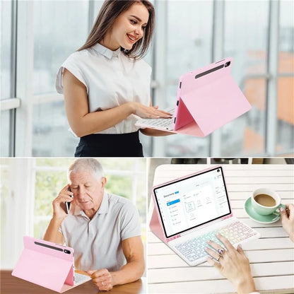 SD-X710 For Samsung Galaxy Tab S7 / S8 / S9 / S9 FE 11 inch PU Tablet Case Backlit Bluetooth Keyboard