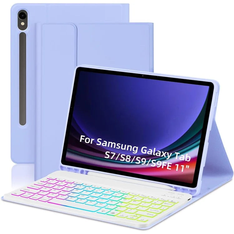 SD-X710 For Samsung Galaxy Tab S7 / S8 / S9 / S9 FE 11 inch PU Tablet Case Backlit Bluetooth Keyboard