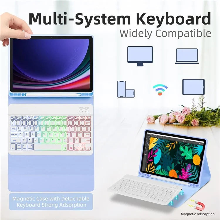 SD-X710 For Samsung Galaxy Tab S7 / S8 / S9 / S9 FE 11 inch PU Tablet Case Backlit Bluetooth Keyboard