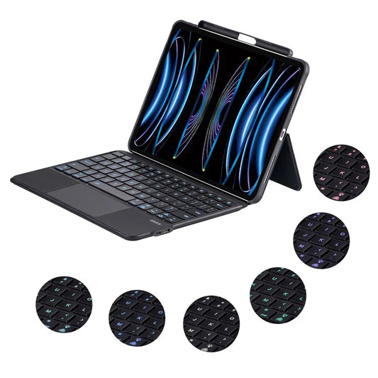 5206D-3B For iPad Air 11 (2024) / Air (2020) / Air (2022) / Pro 11 (2018) / (2020) / (2021) / (2022) Bluetooth Keyboard Leather Case