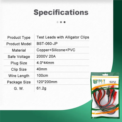BEST BST-060-JP Stackable Banana Plug to Alligator Clip Test Leads