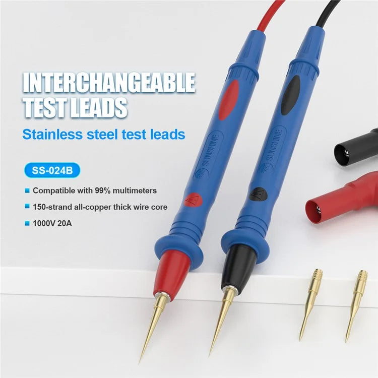 SUNSHINE SS-024B Replaceable Stainless Steel Multimeter Test Leads with 4 Needles