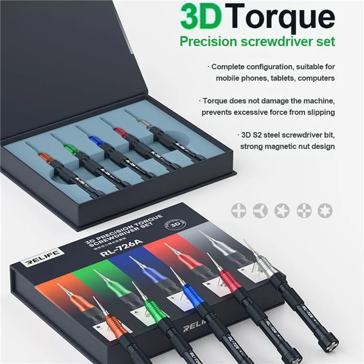 RELIFE RL-726A 3D Torque Screwdriver Set Extra Hard S2 Steel Bit Electronic Disassembly Tool