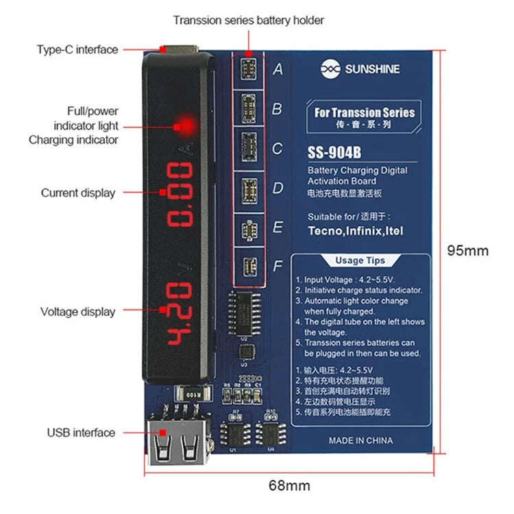 SUNSHINE SS-904B Battery Fast Charging Activation Board for Tecno / itel / Transsion Infinix Series