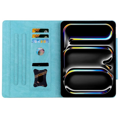 For iPad Pro 13 (2024) Case PU Leather Card Slots Tablet Cover Cat-Shaped Magnetic Clasp