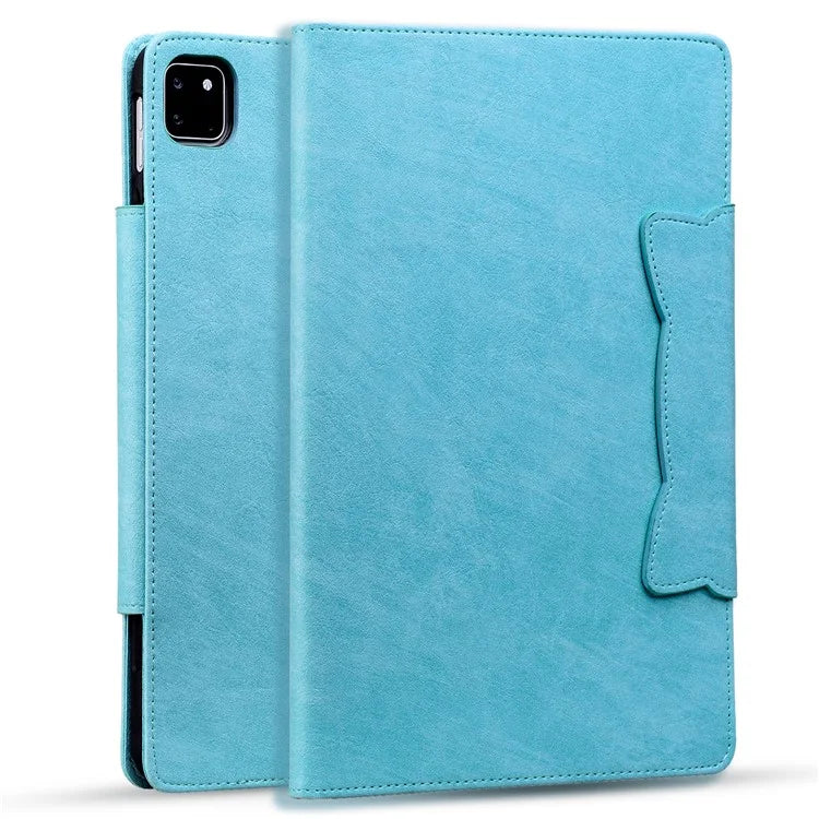 For iPad Pro 13 (2024) Case PU Leather Card Slots Tablet Cover Cat-Shaped Magnetic Clasp