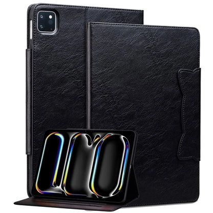 For iPad Pro 13 (2024) Case PU Leather Card Slots Tablet Cover Cat-Shaped Magnetic Clasp