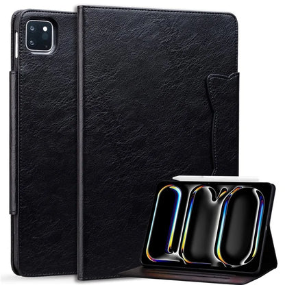 For iPad Pro 13 (2024) Case PU Leather Card Slots Tablet Cover Cat-Shaped Magnetic Clasp
