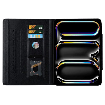 For iPad Pro 13 (2024) Case PU Leather Card Slots Tablet Cover Cat-Shaped Magnetic Clasp